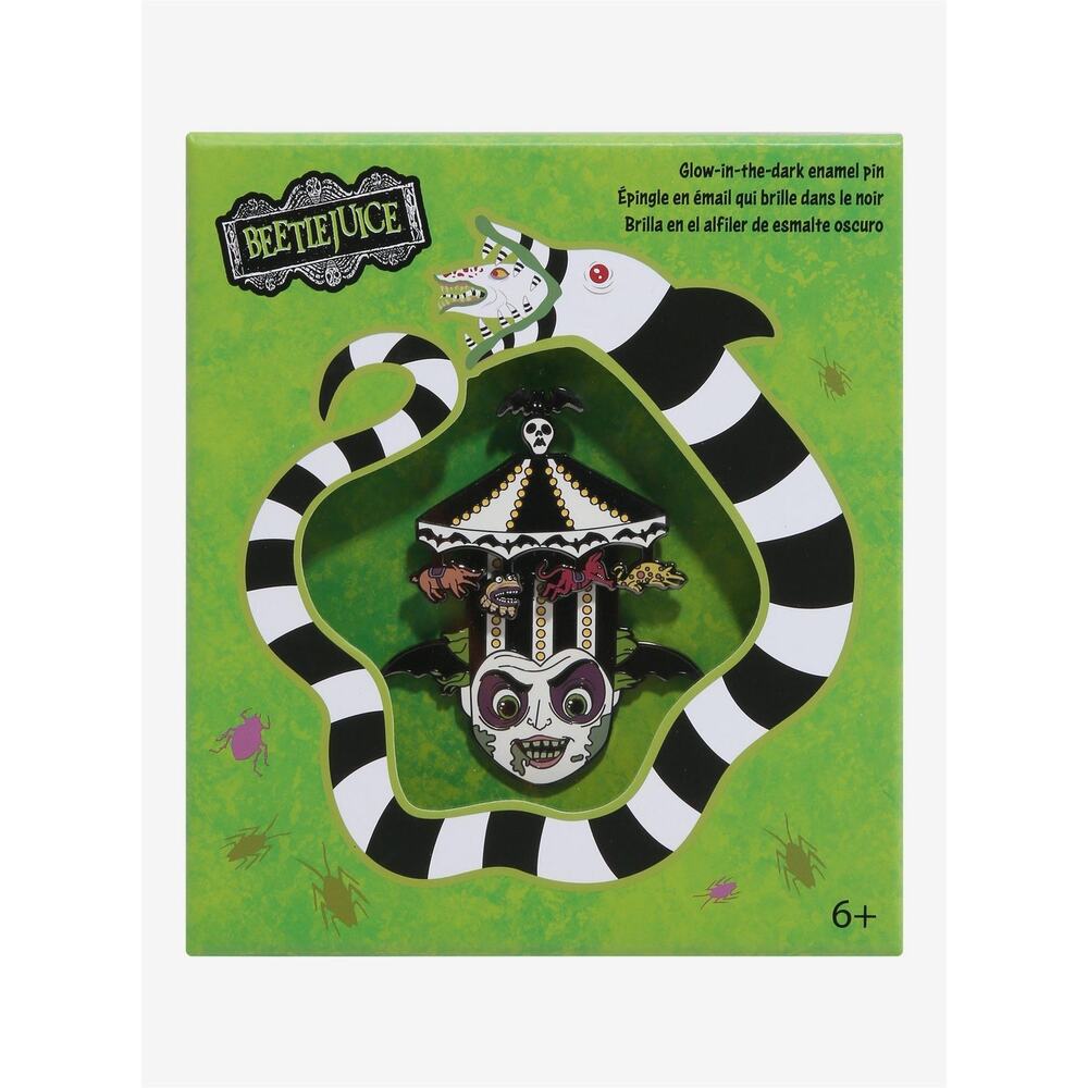 New Loungefly Beetlejuice Carousel Glow-In-The-Dark 3 Inch Enamel Pin